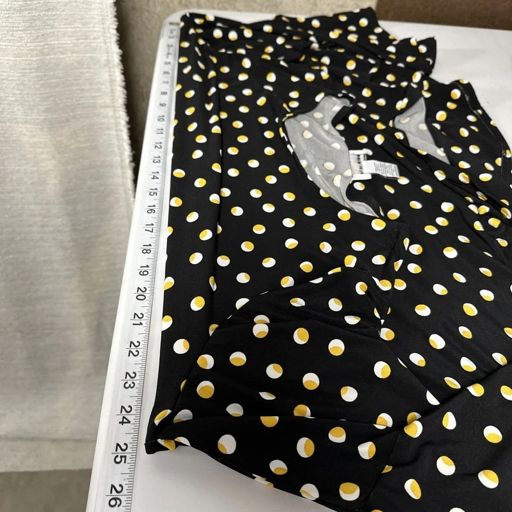 Carmen Marc Valvo 1X Polka Dot Blouse Bell Sleeve Top Black Gold Plus Size Work - Picture 7 of 11